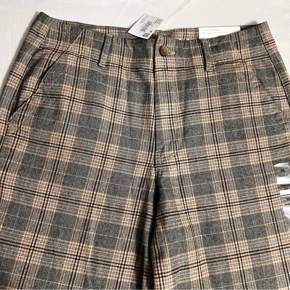 American Eagle Super High-Rise Wide-Leg Plaid Brown /Grey Trouser Pants NWT 10 - Picture 5 of 16